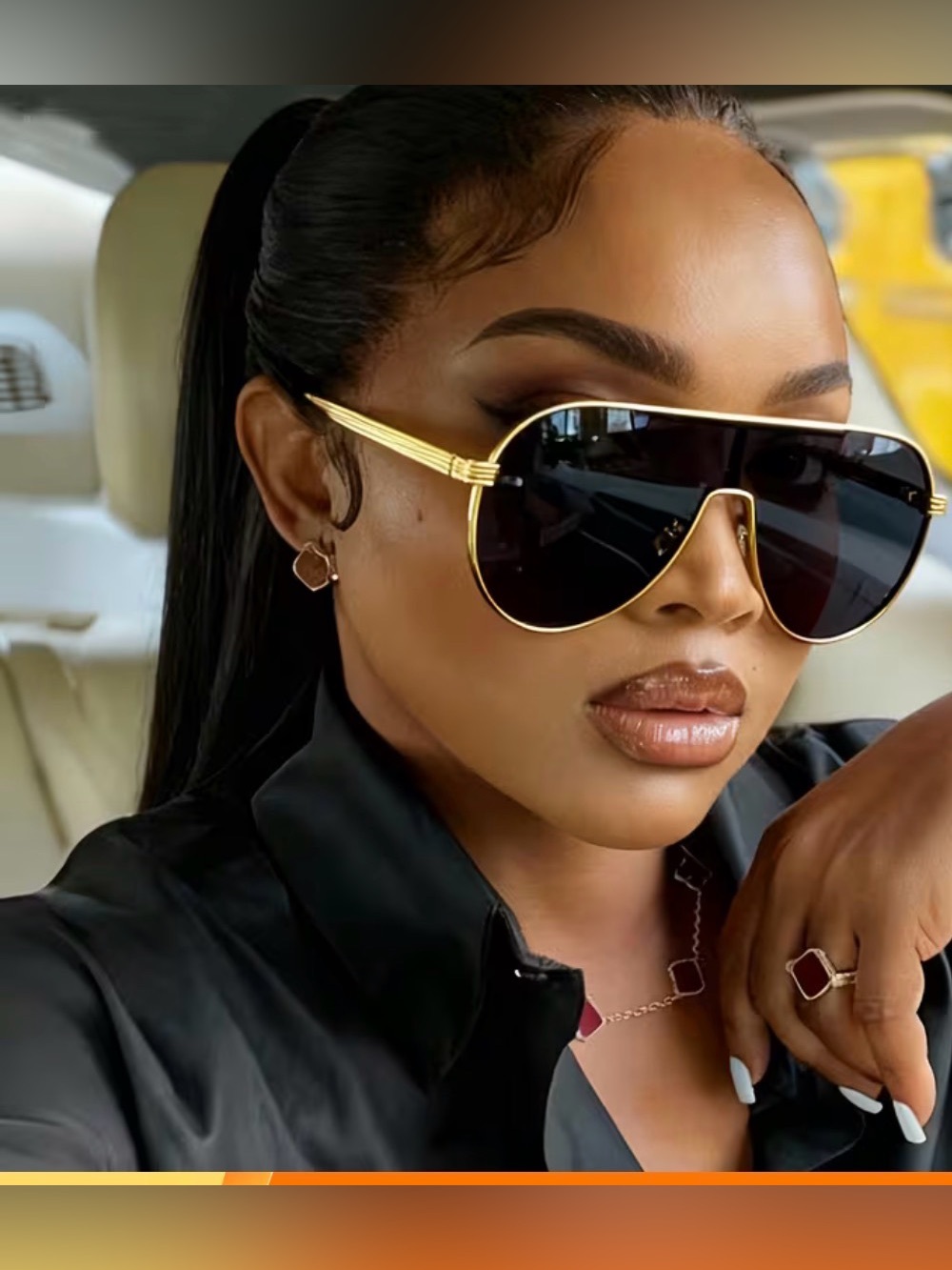 Gold Frame Black Lens Aviator Sunglasses - Women Accessories